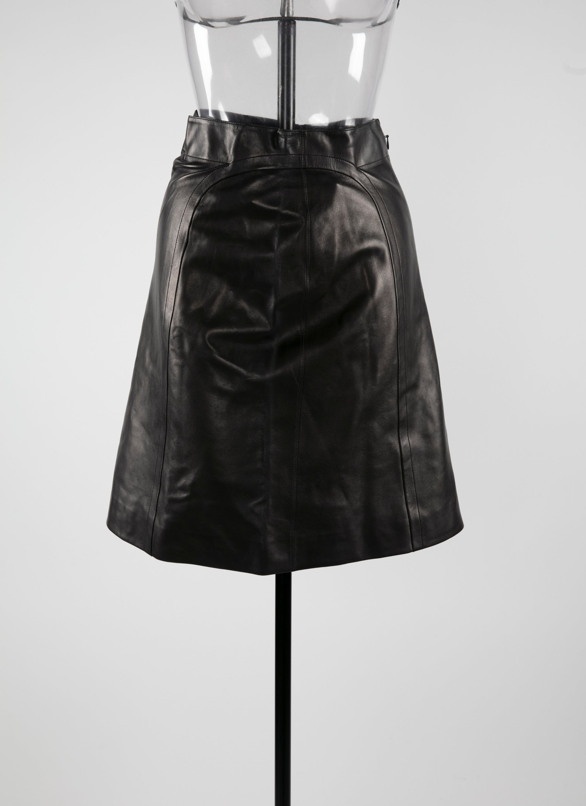 Straight leather skirt with seam detail - Black intense