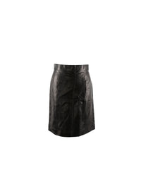 Straight leather skirt with seam detail - Black intense
