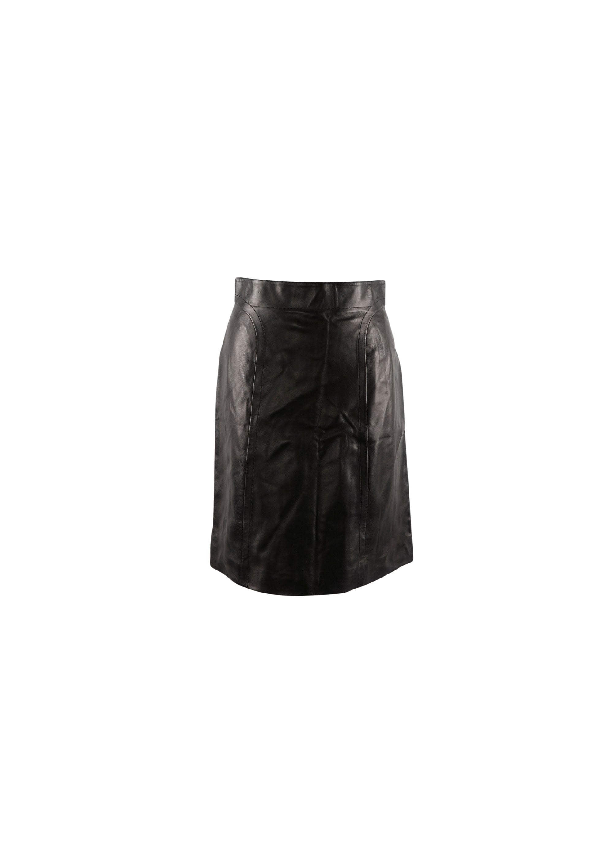 Straight leather skirt with seam detail - Black intense