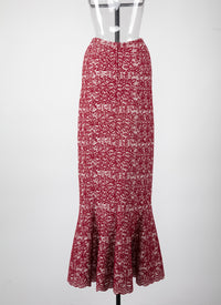 Adenium long skirt in wool - White & Red