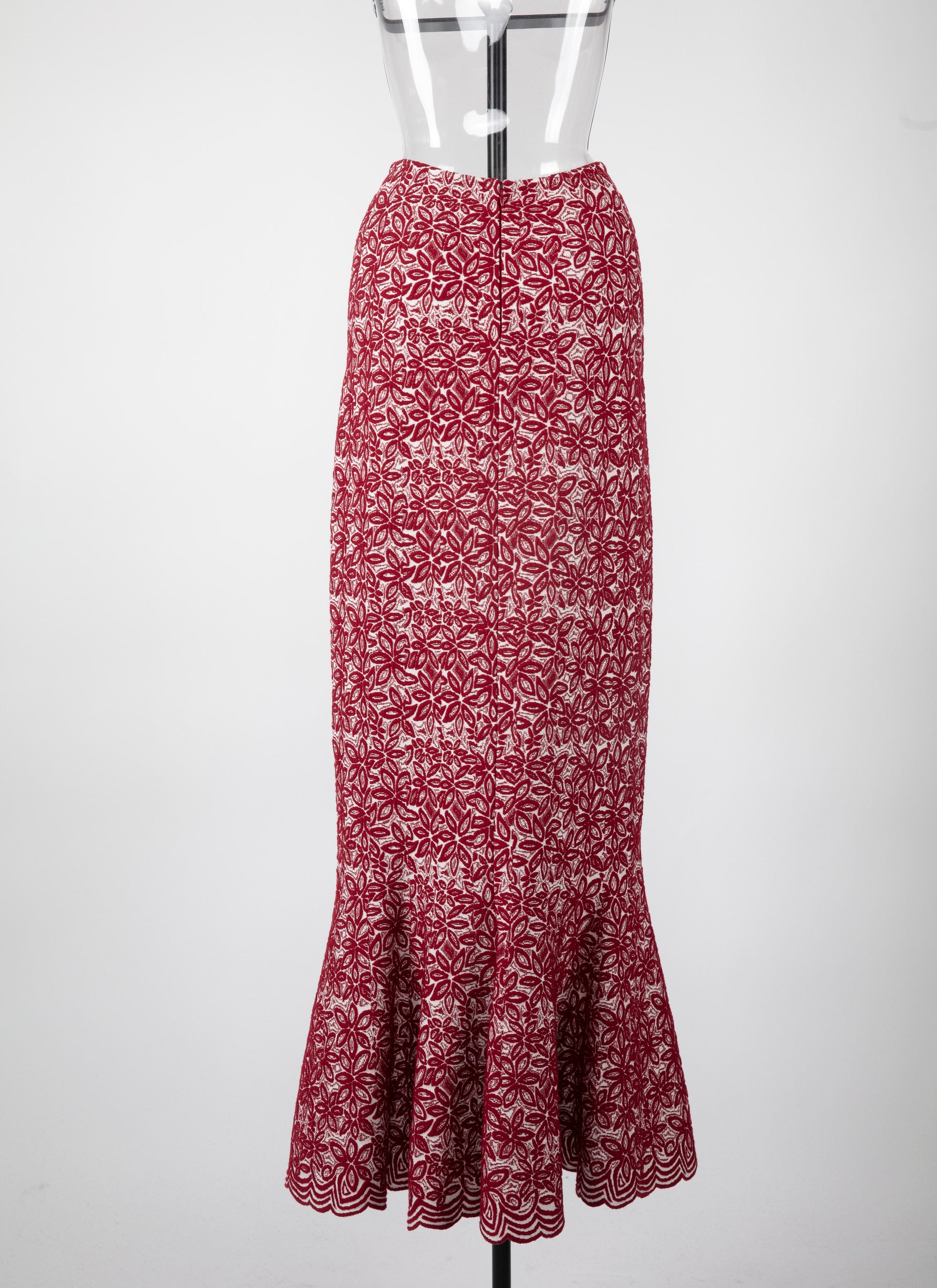 Adenium long skirt in wool - White & Red