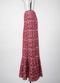Adenium long skirt in wool - White & Red