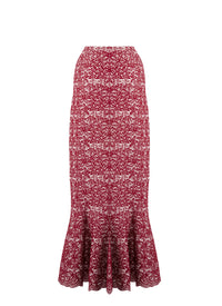 Adenium long skirt in wool - White & Red