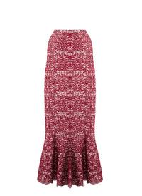 Jupe longue Adenium en laine - Blanc & Rouge