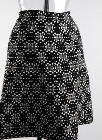 Two-tone printed wool short skirt - Black & White