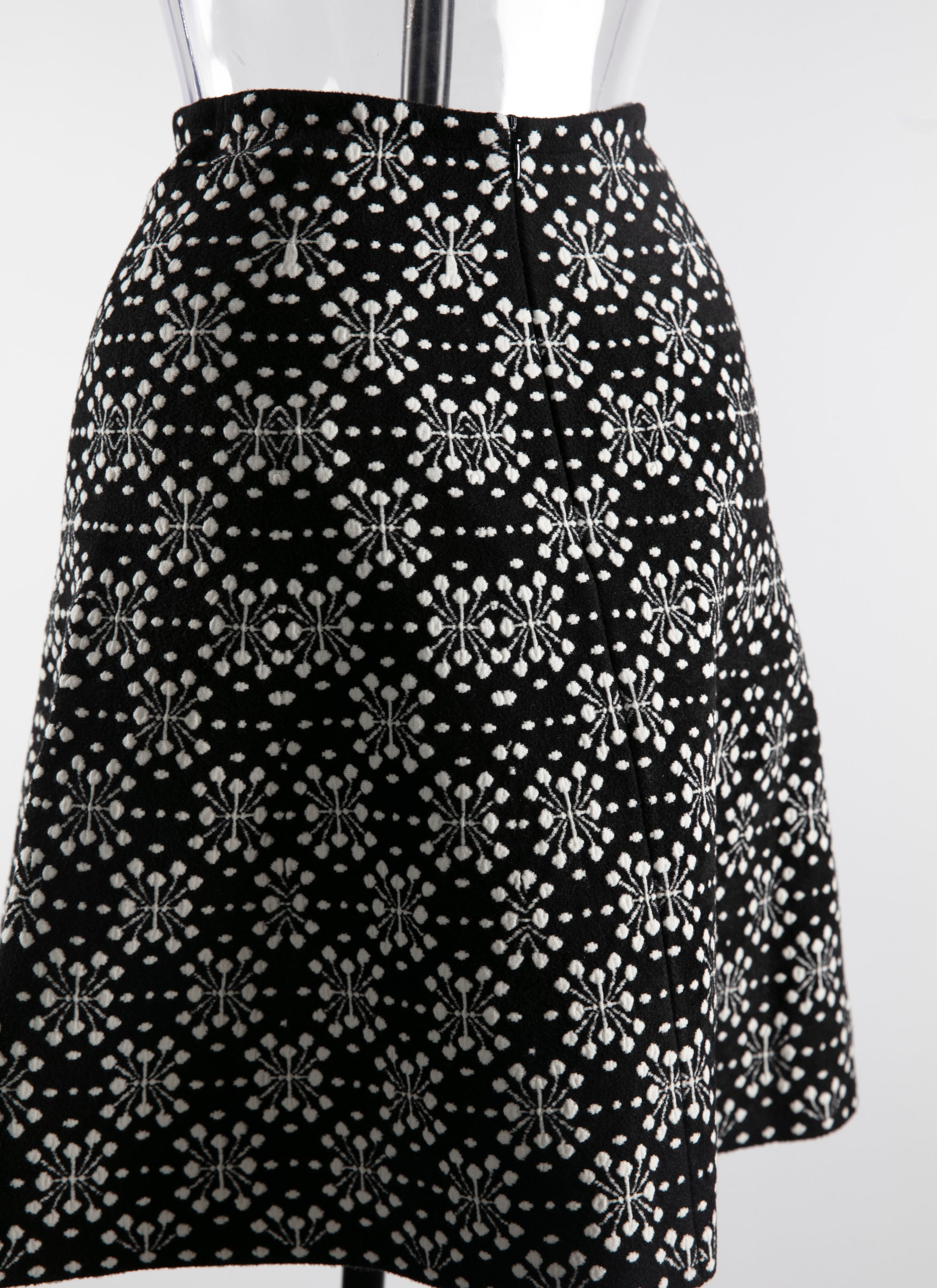 Two-tone printed wool short skirt - Black & White