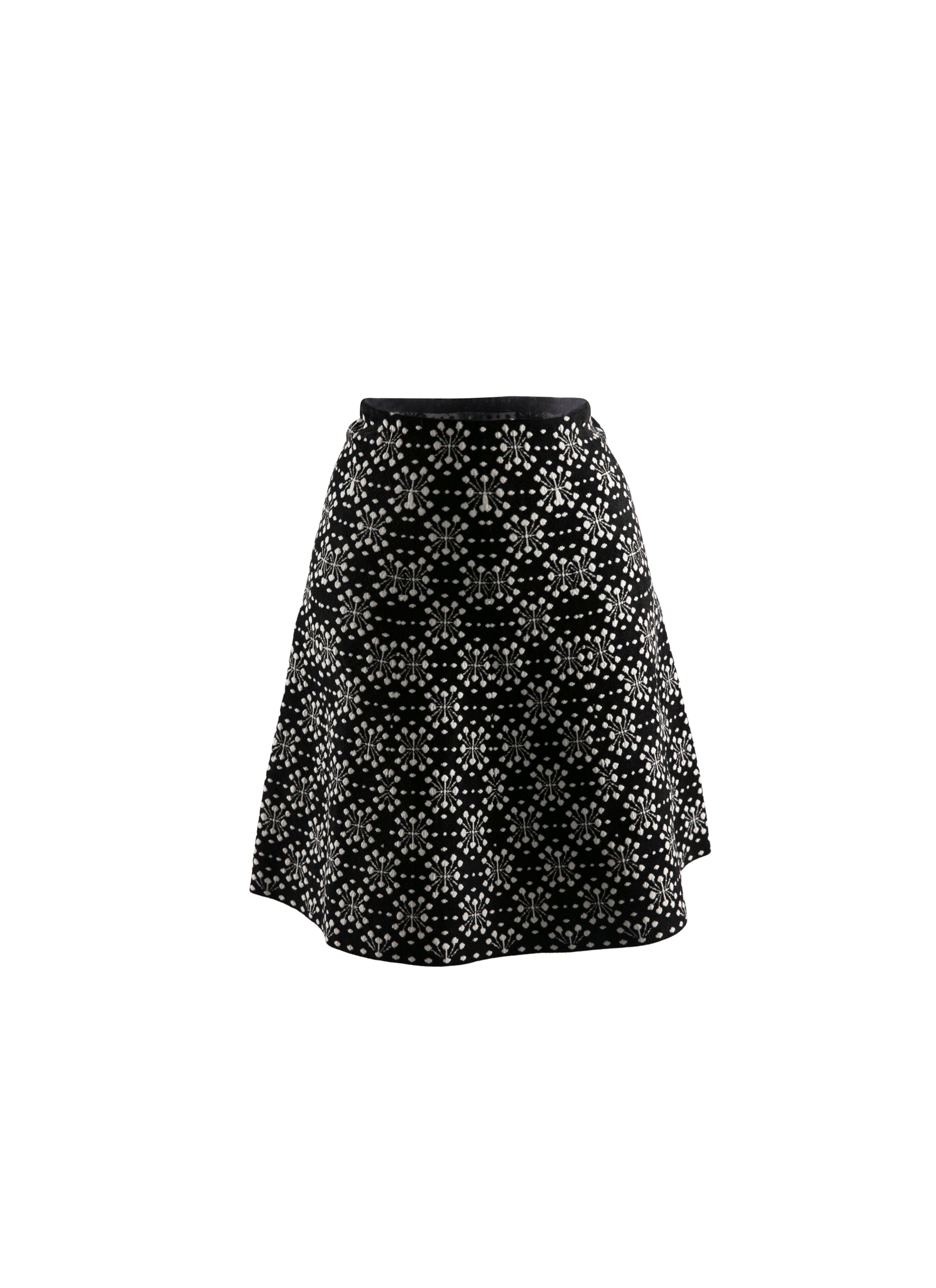 Two-tone printed wool short skirt - Black & White