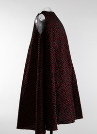 Short loose-fitting sleeveless wool dress - Bordeaux & Black