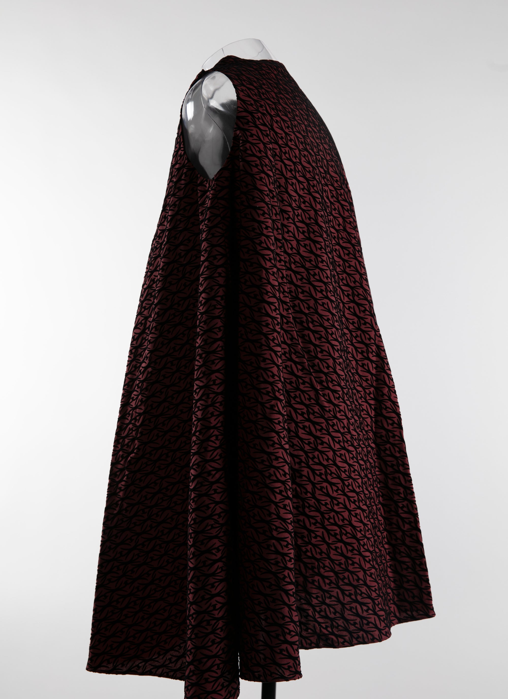 Short loose-fitting sleeveless wool dress - Bordeaux & Black