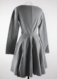 Short skater dress with long sleeves in wool - Blue Grey