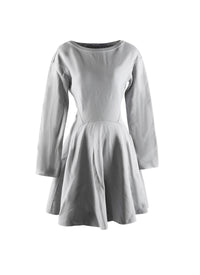 Short skater dress with long sleeves in wool - Blue Grey