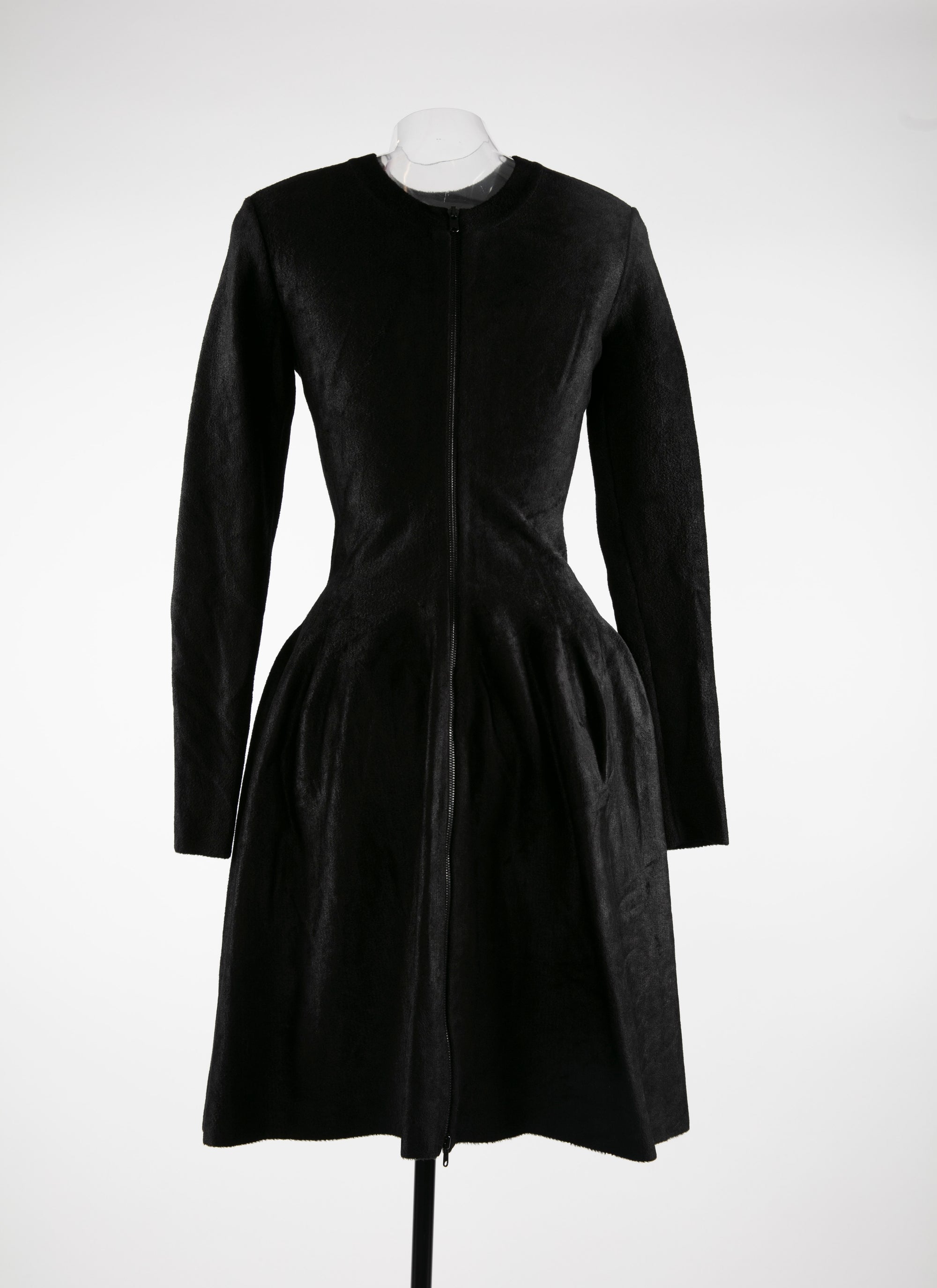 Robe regular sans manches zippée au dos en laine - Noir
