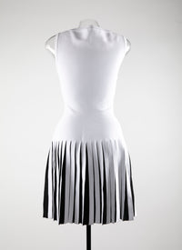 Sleeveless wool pleated maxi dress - Black & White