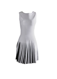 Sleeveless wool pleated maxi dress - Black & White