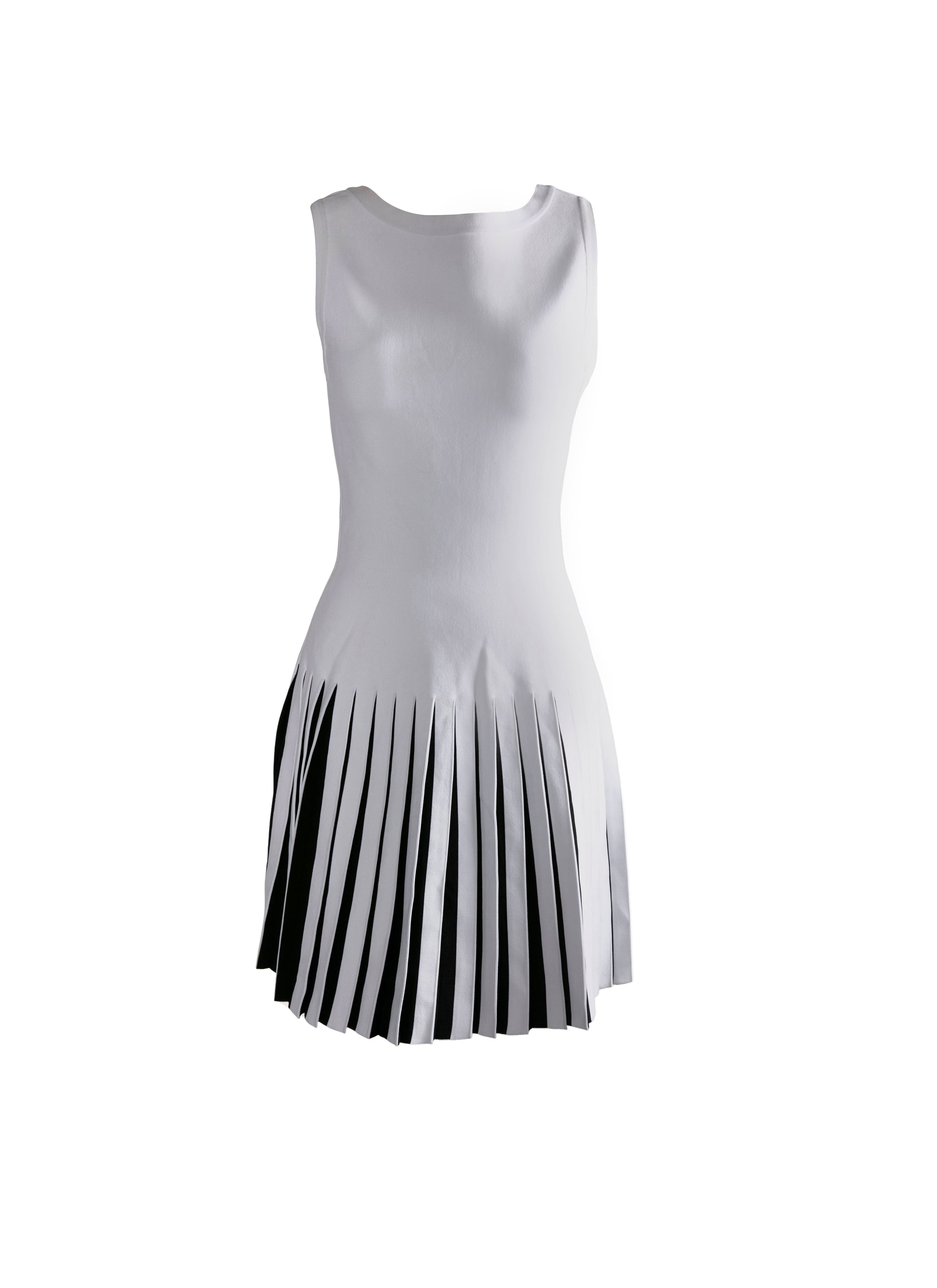 Sleeveless wool pleated maxi dress - Black & White