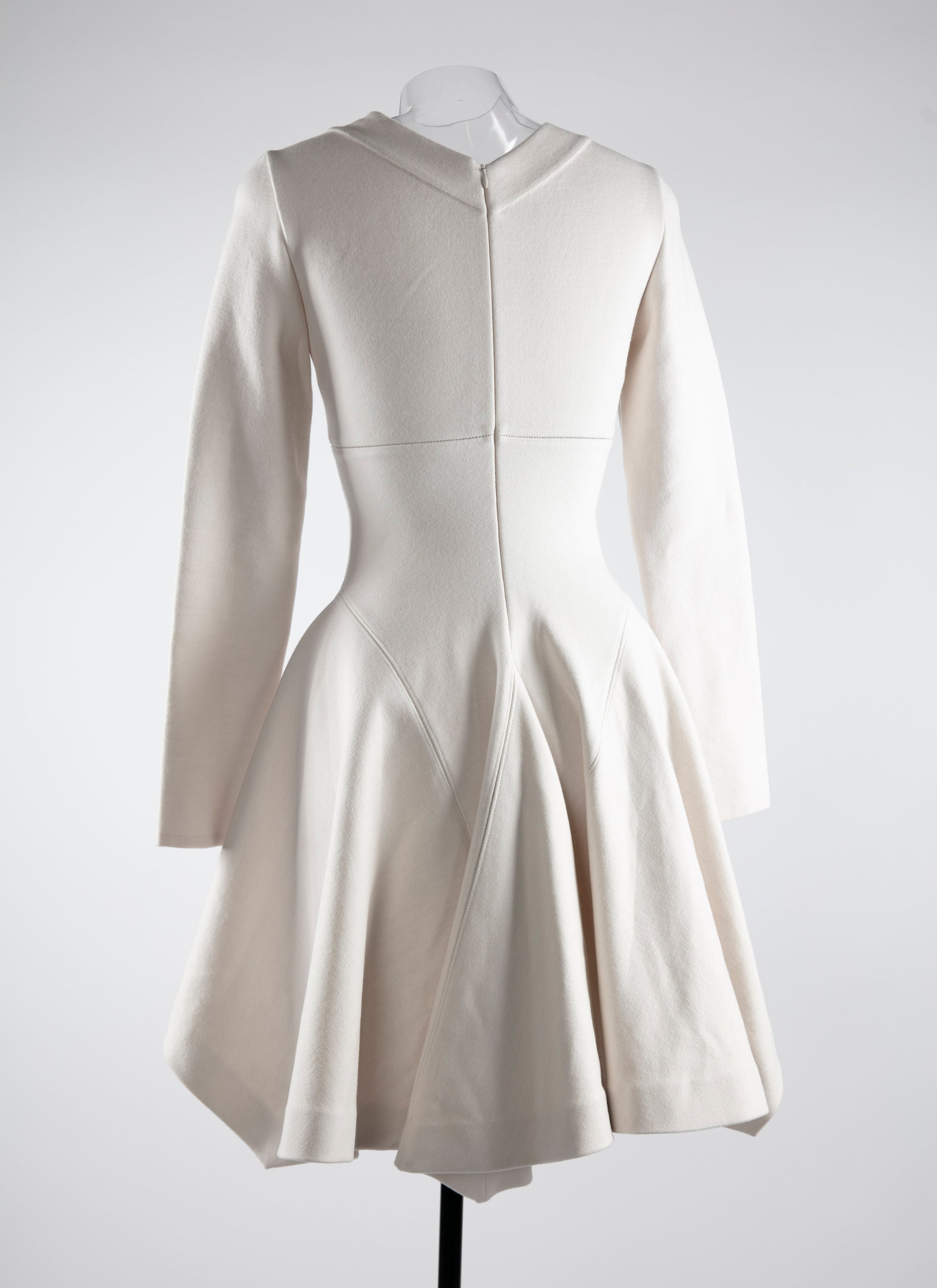 Robe patineuse à col rond en laine - Blanc Nacre