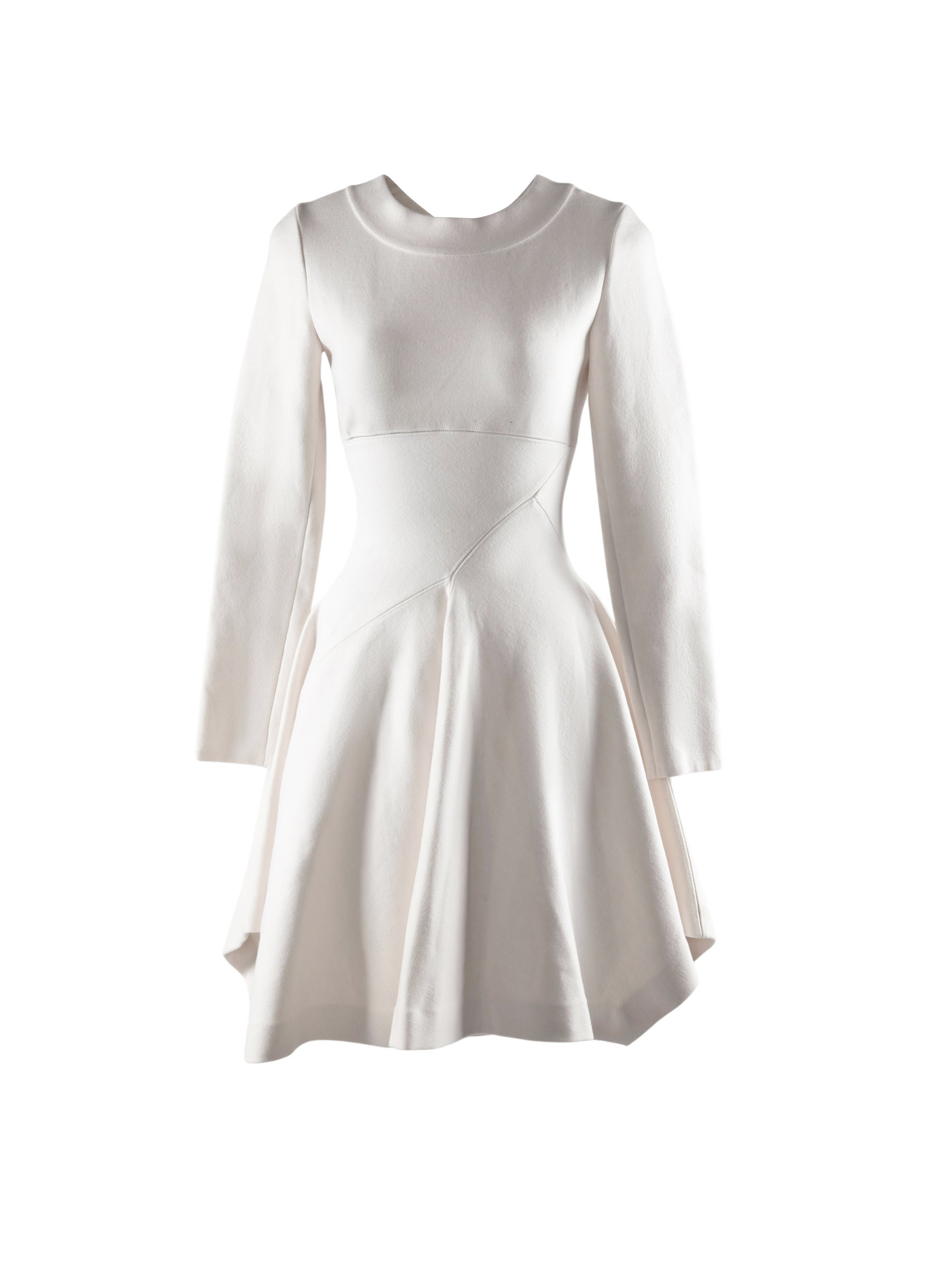 Robe patineuse à col rond en laine - Blanc Nacre