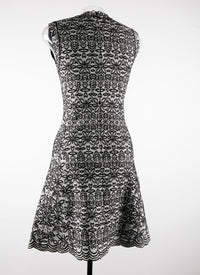 Sleeveless round-neck short dress in wool - White & Black