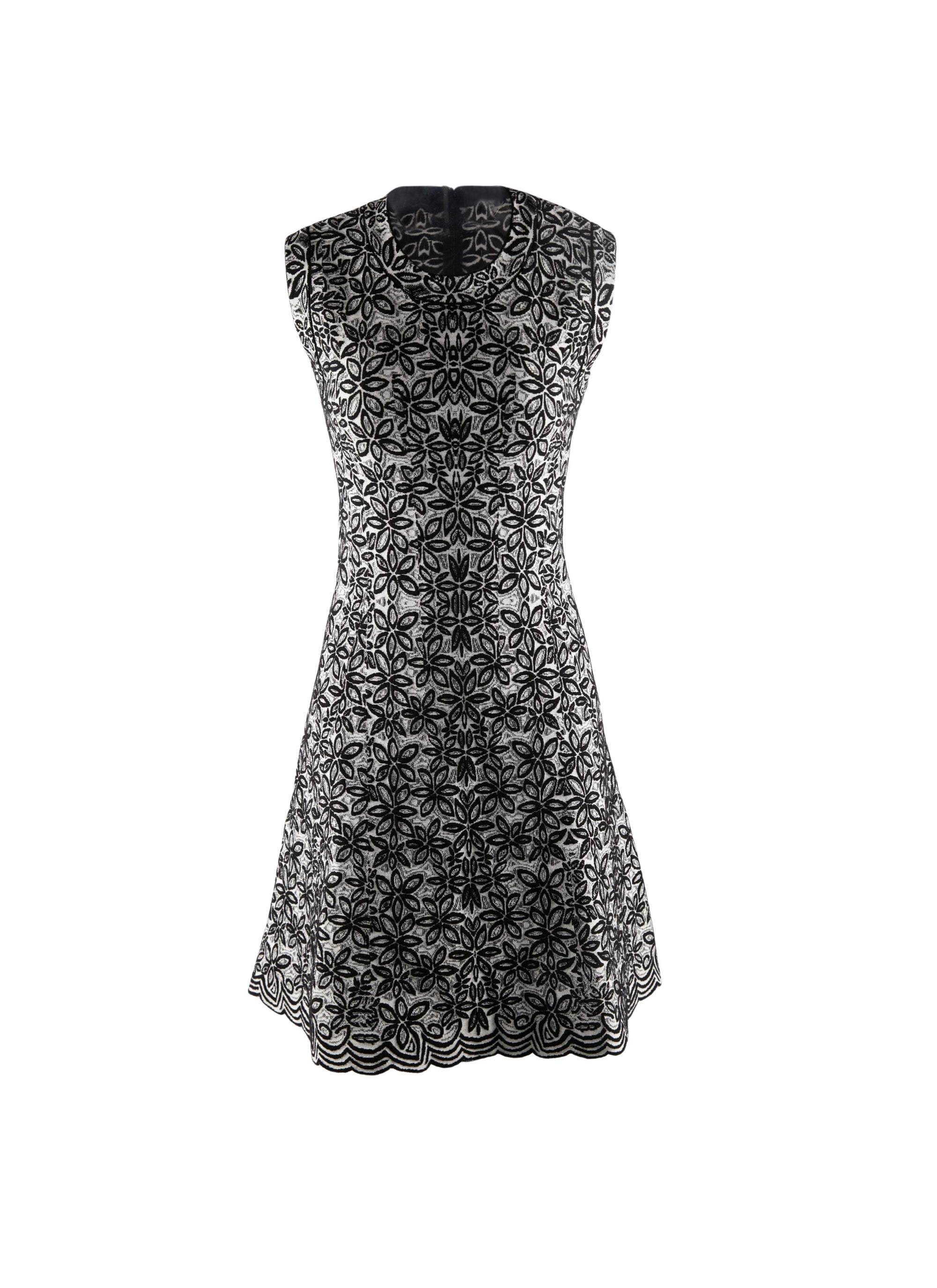 Sleeveless round-neck short dress in wool - White & Black