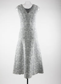 Robe longue imprimée floral à ourlet festonné en laine - Blanc & Gris
