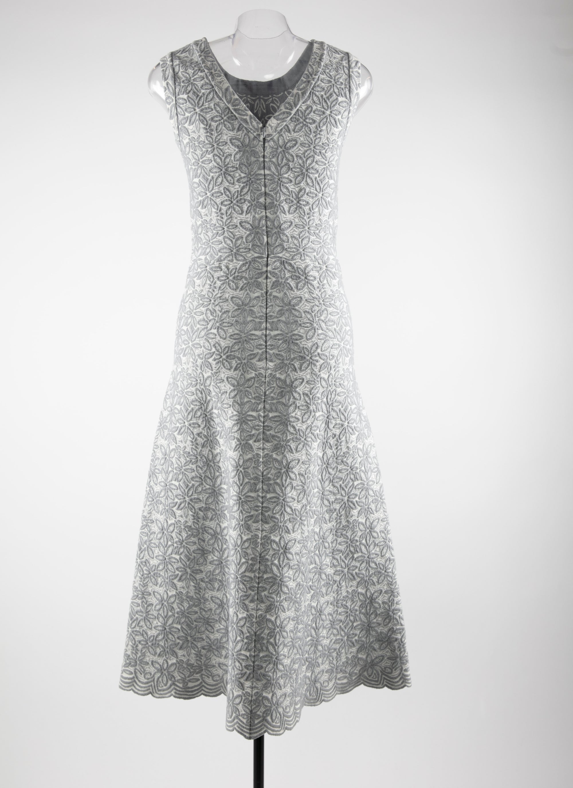 Robe longue imprimée floral à ourlet festonné en laine - Blanc & Gris
