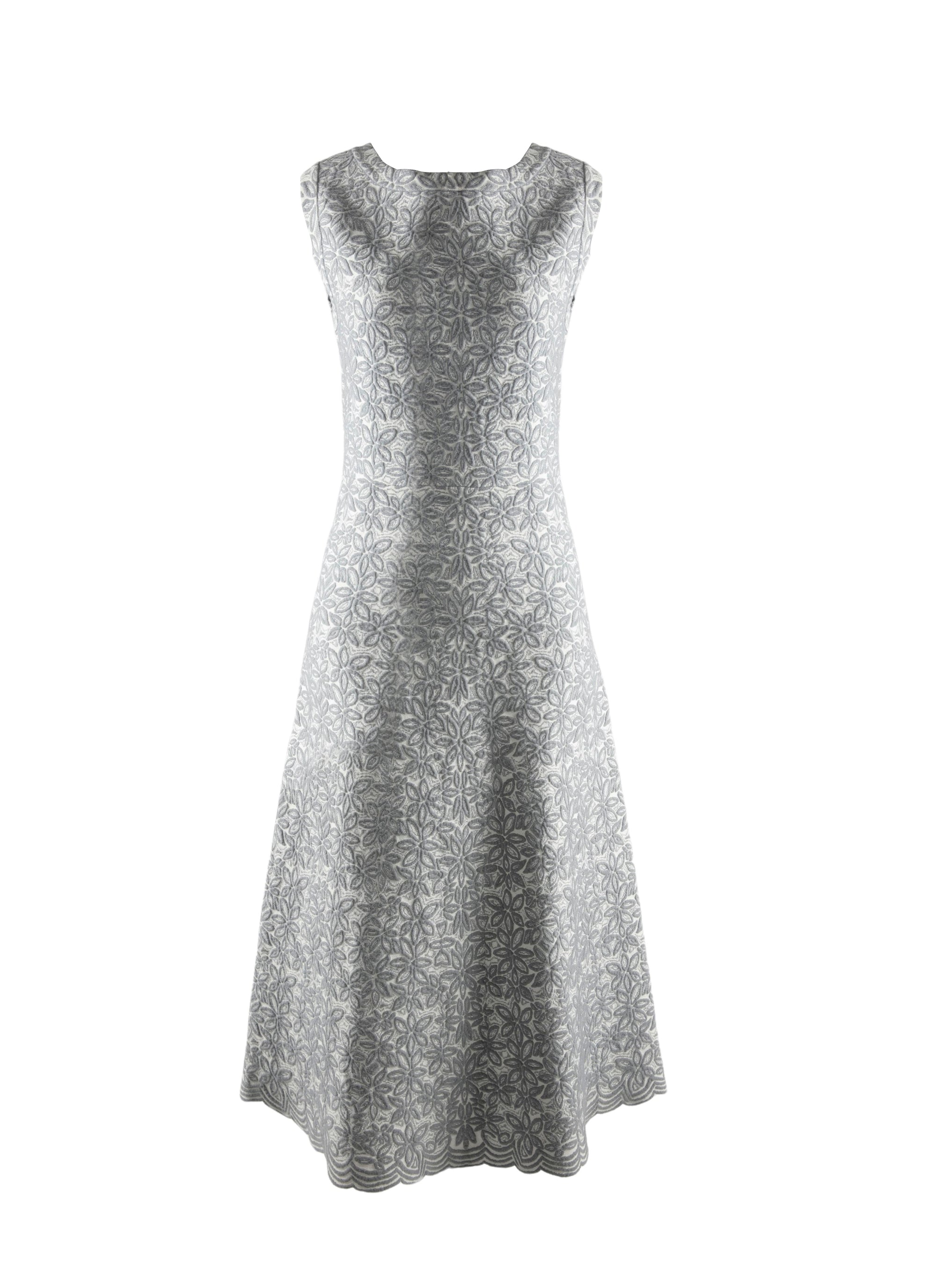 Robe longue imprimée floral à ourlet festonné en laine - Blanc & Gris