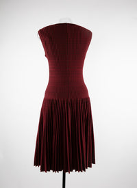 Sleeveless pleated regular dress in wool - Bordeaux & Black
