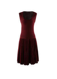 Sleeveless pleated regular dress in wool - Bordeaux & Black