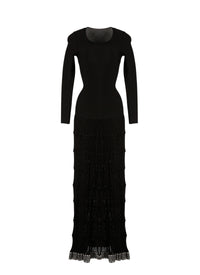 Mambo Long Sleeve Wool Mix Maxi Dress - Black & Rhodium