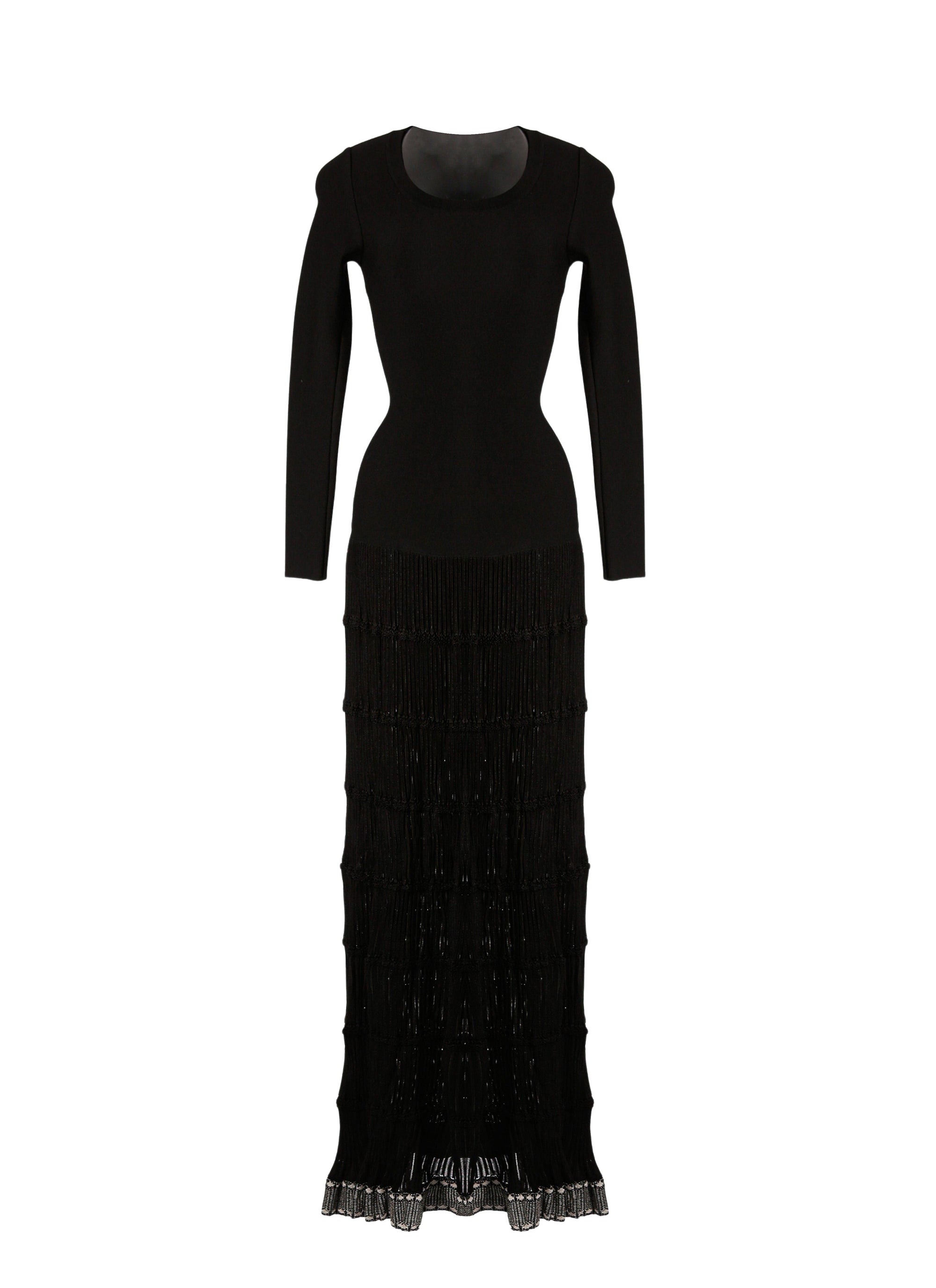Mambo Long Sleeve Wool Mix Maxi Dress - Black & Rhodium