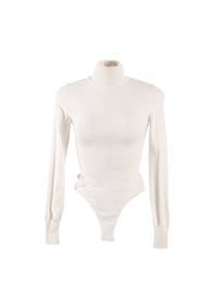 Long-sleeved bodysuit in fine wool - Mother of Pearl White