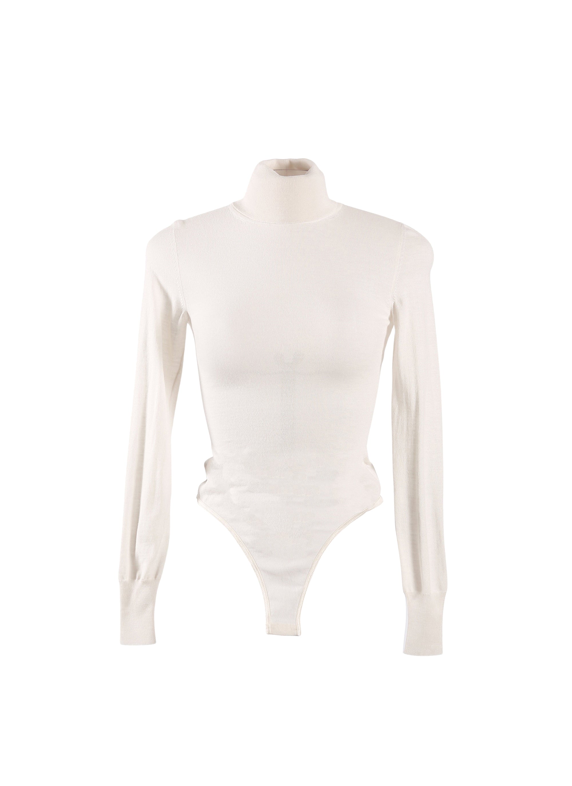Long-sleeved bodysuit in fine wool - Mother of Pearl White
