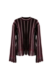 Long-sleeved fringed round-neck jumper - Bordeaux & Multico