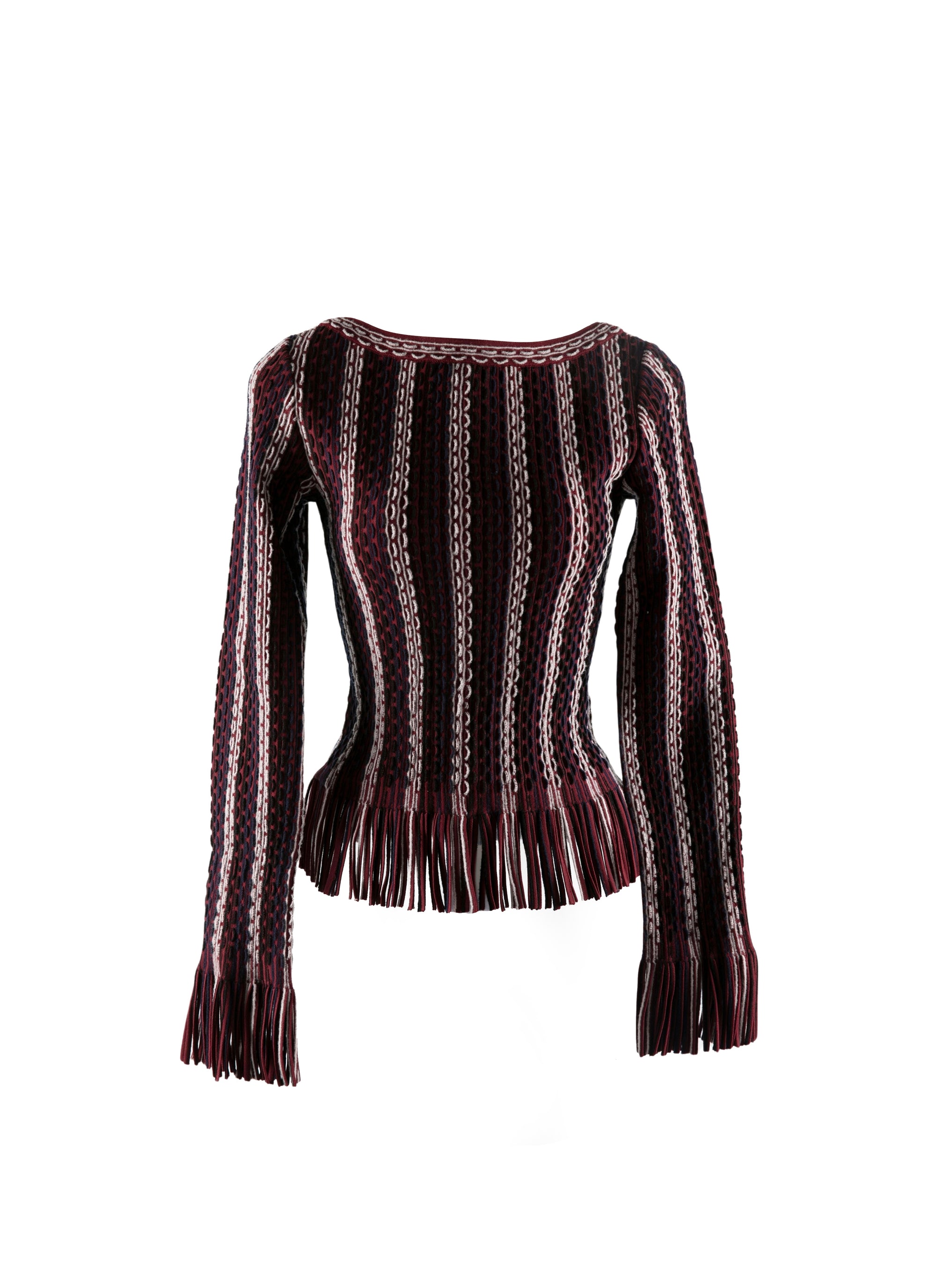 Pull manches longues cintré à franges - Bordeaux & Multico