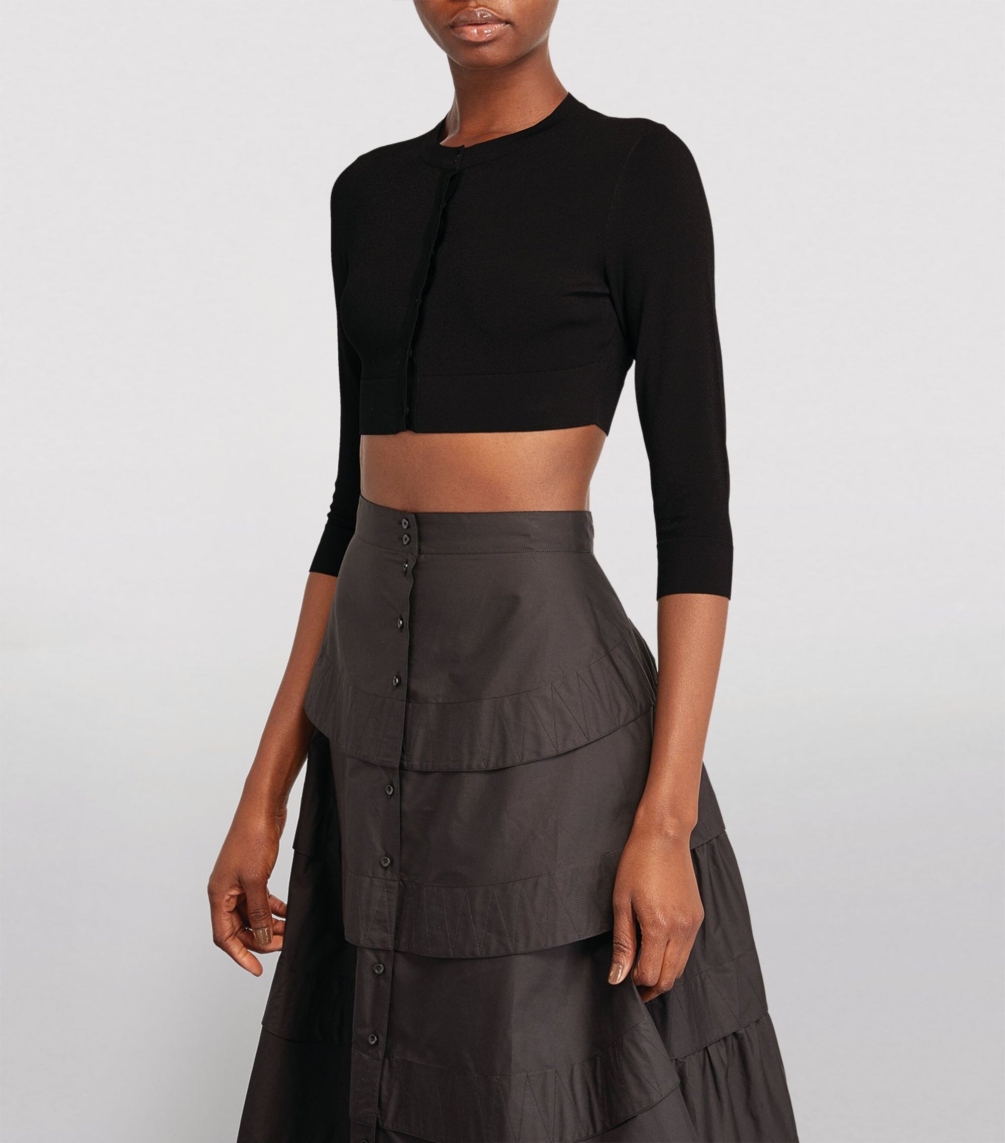 Cardigan court et boutonné à manches 3/4 en maille - Noir