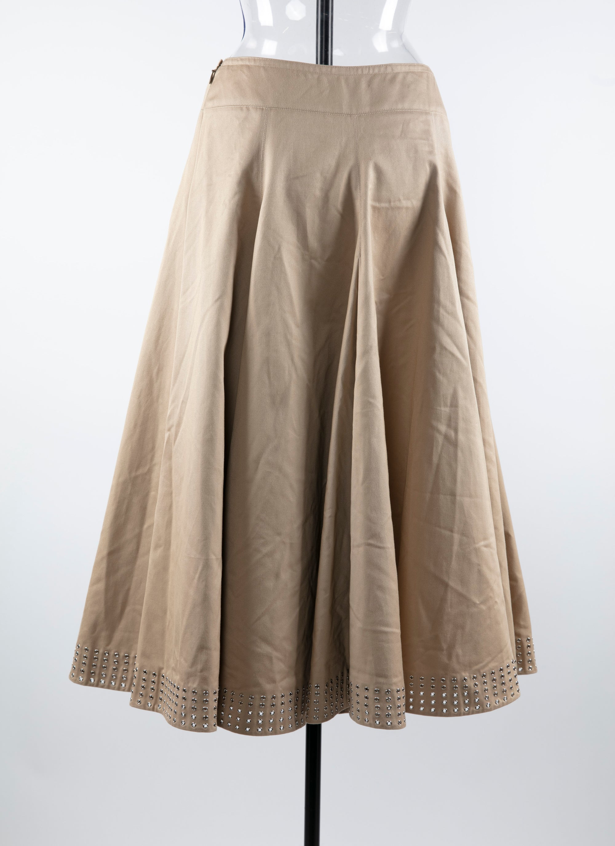 Pleated midi skirt with openwork hem - Beige