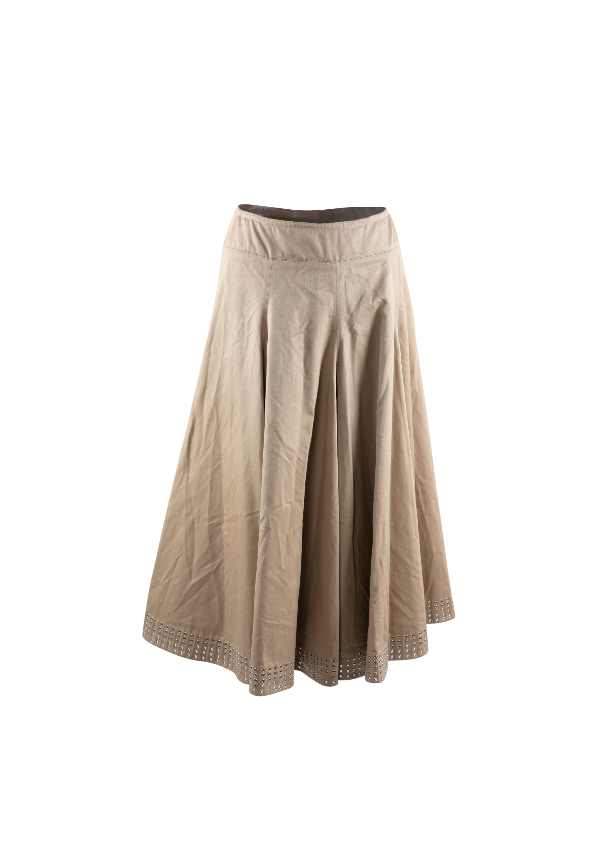 Pleated midi skirt with openwork hem - Beige