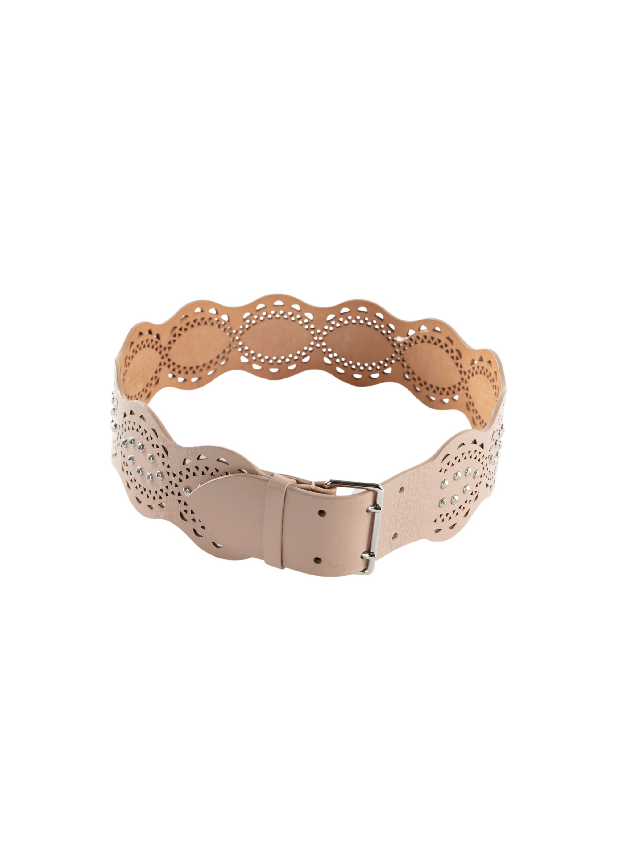 Perforated leather studded belt - Sand