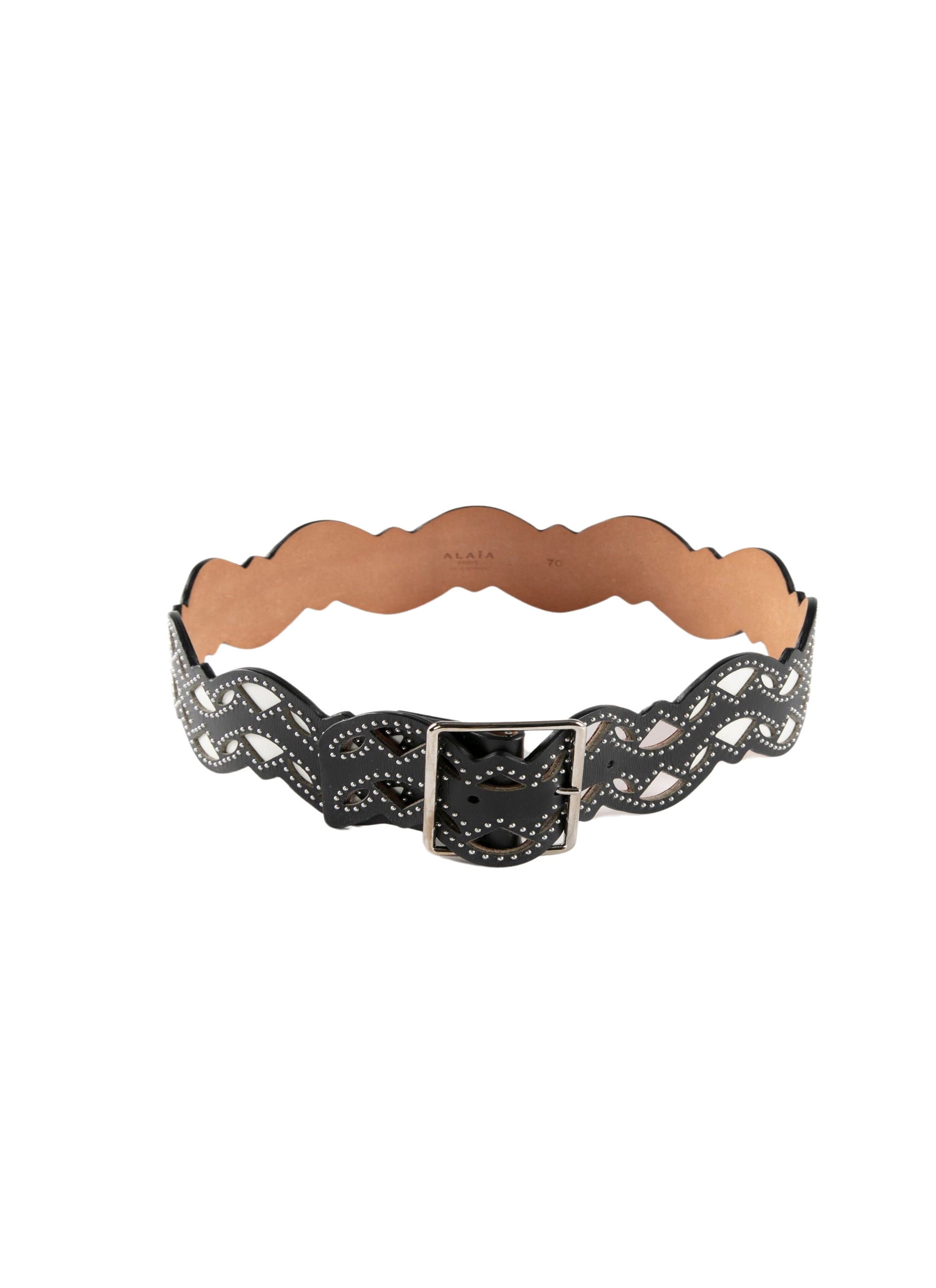 Ceinture cloutée à découpes en cuir - Noir & Blanc