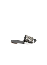 Studded strap mules with flower motif in leather - Silver