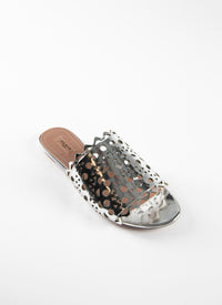 Perforated strap mules in leather - Silver
