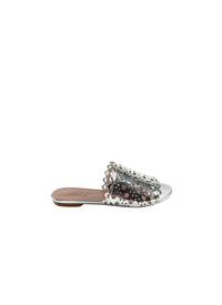 Perforated strap mules in leather - Silver