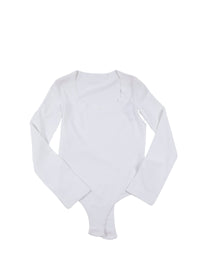 Long-sleeved bodysuit with square collar - White