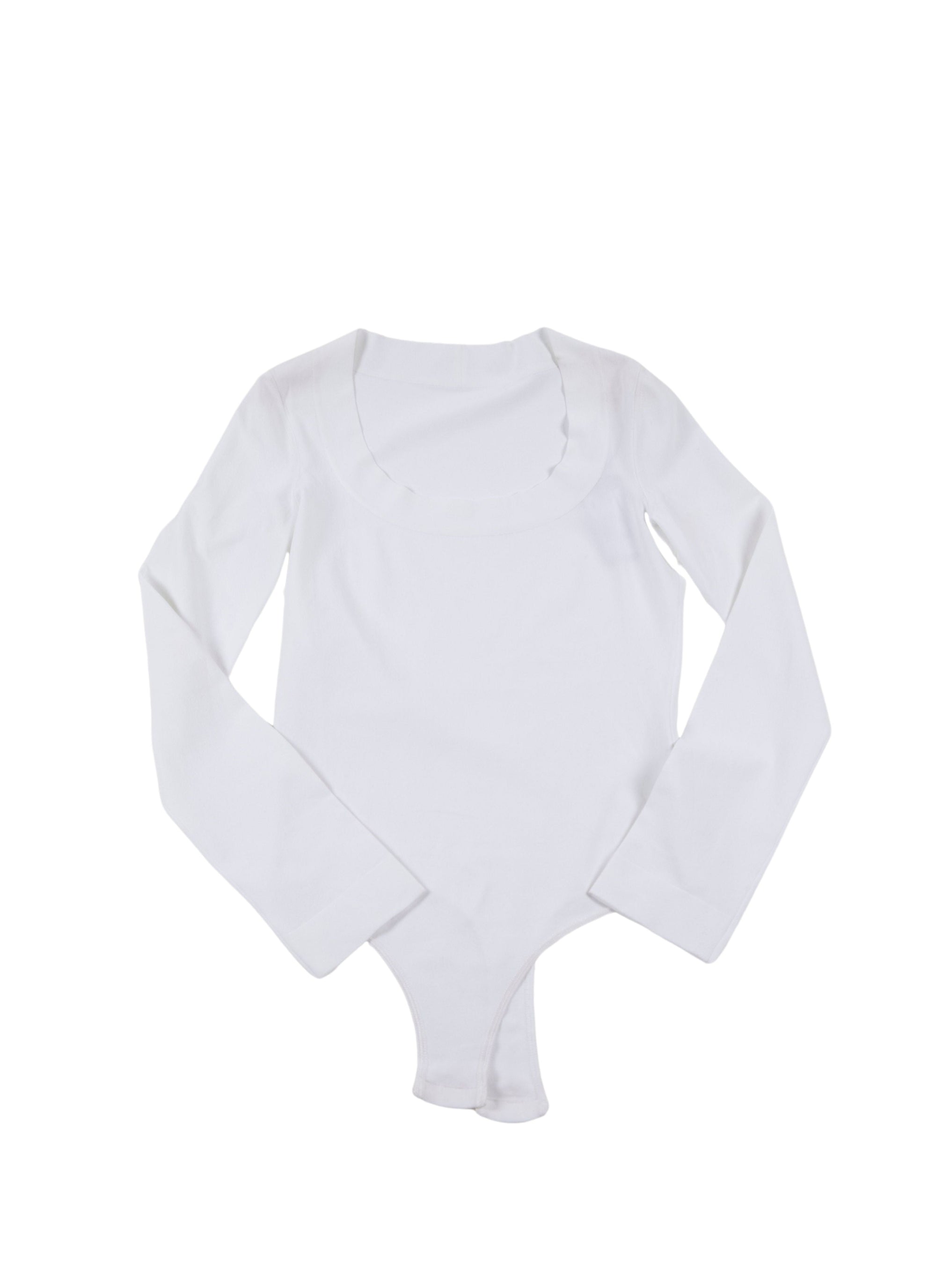 Long-sleeved bodysuit with square collar - White