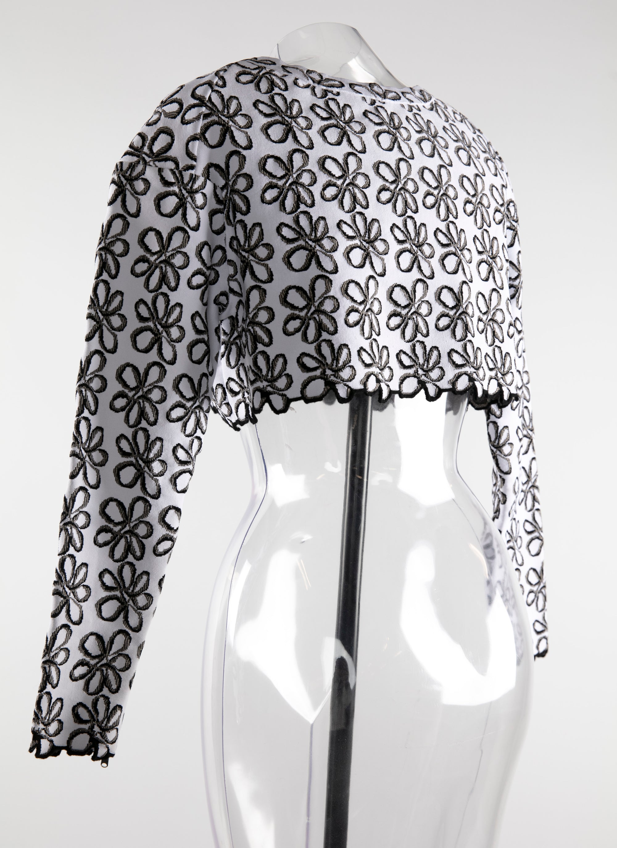 Long-sleeved cropped jumper with scalloped hem - Flesh & Multicolour