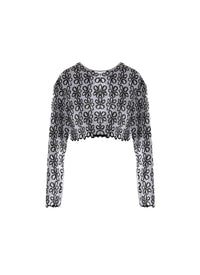 Long sleeve cropped jumper with scalloped hem - Flesh & Multicolor