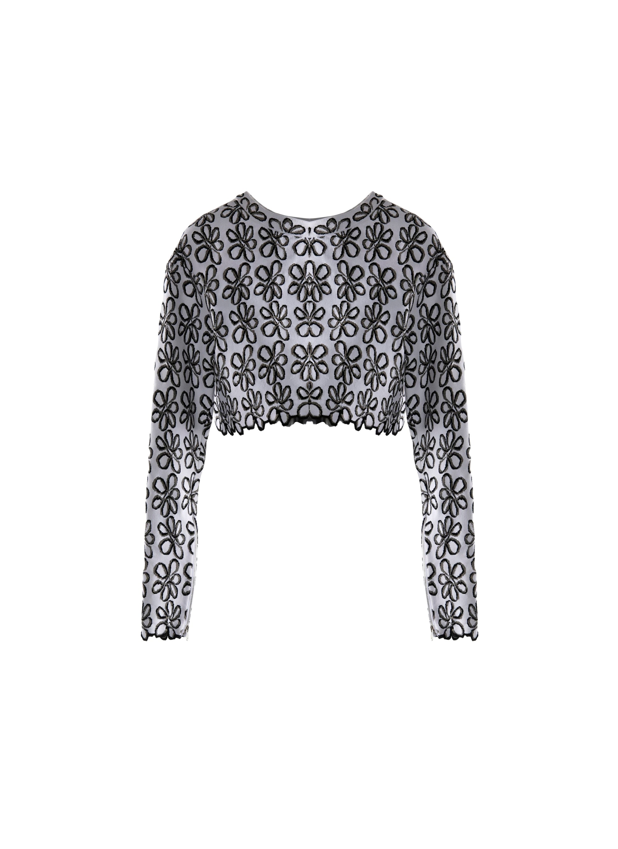 Long sleeve cropped jumper with scalloped hem - Flesh & Multicolor