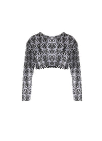 Long-sleeved cropped jumper with scalloped hem - Flesh & Multicolour