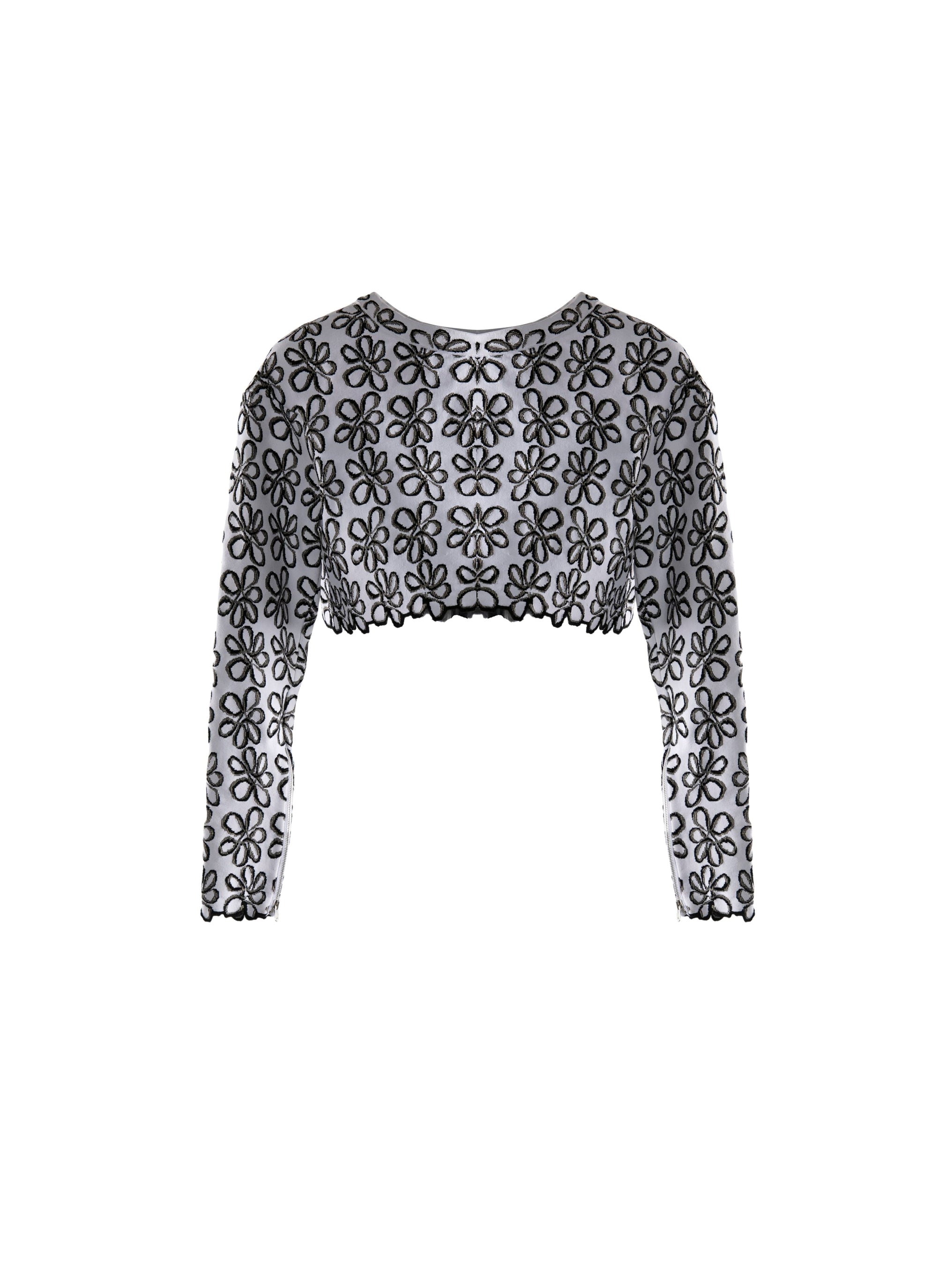 Long-sleeved cropped jumper with scalloped hem - Flesh & Multicolour