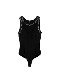 Body à bretelles bordures motif - Noir